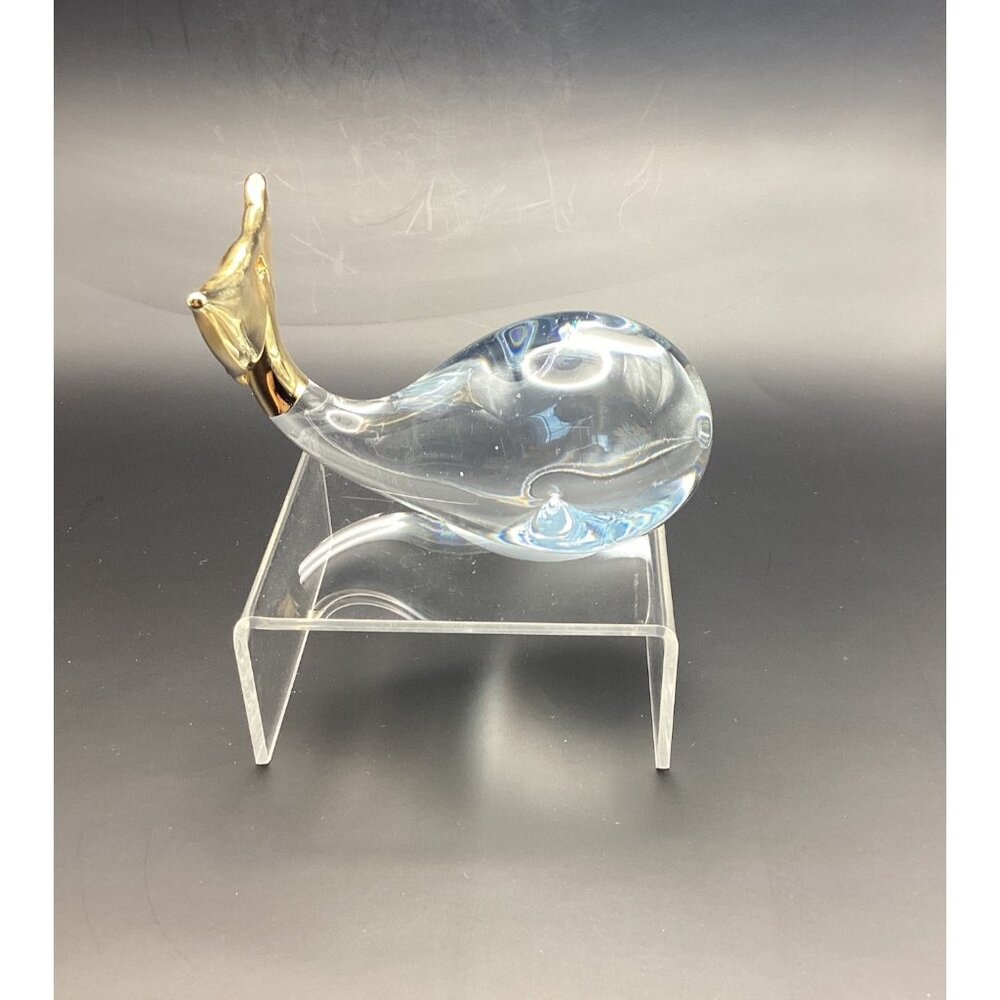 Art Glass Whale Figurine Paperweight Clear With Gold Trim Overlay 2.5 in Tall - Picture 4 of 8